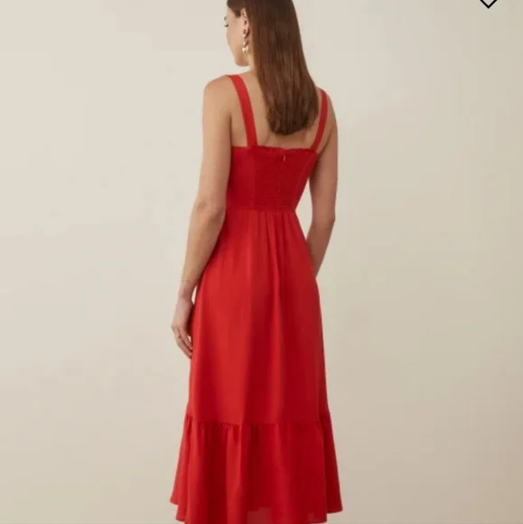 NWT Reformation Celestia dress cherry slim body fitting bodice midi 12 Red - Picture 2 of 7
